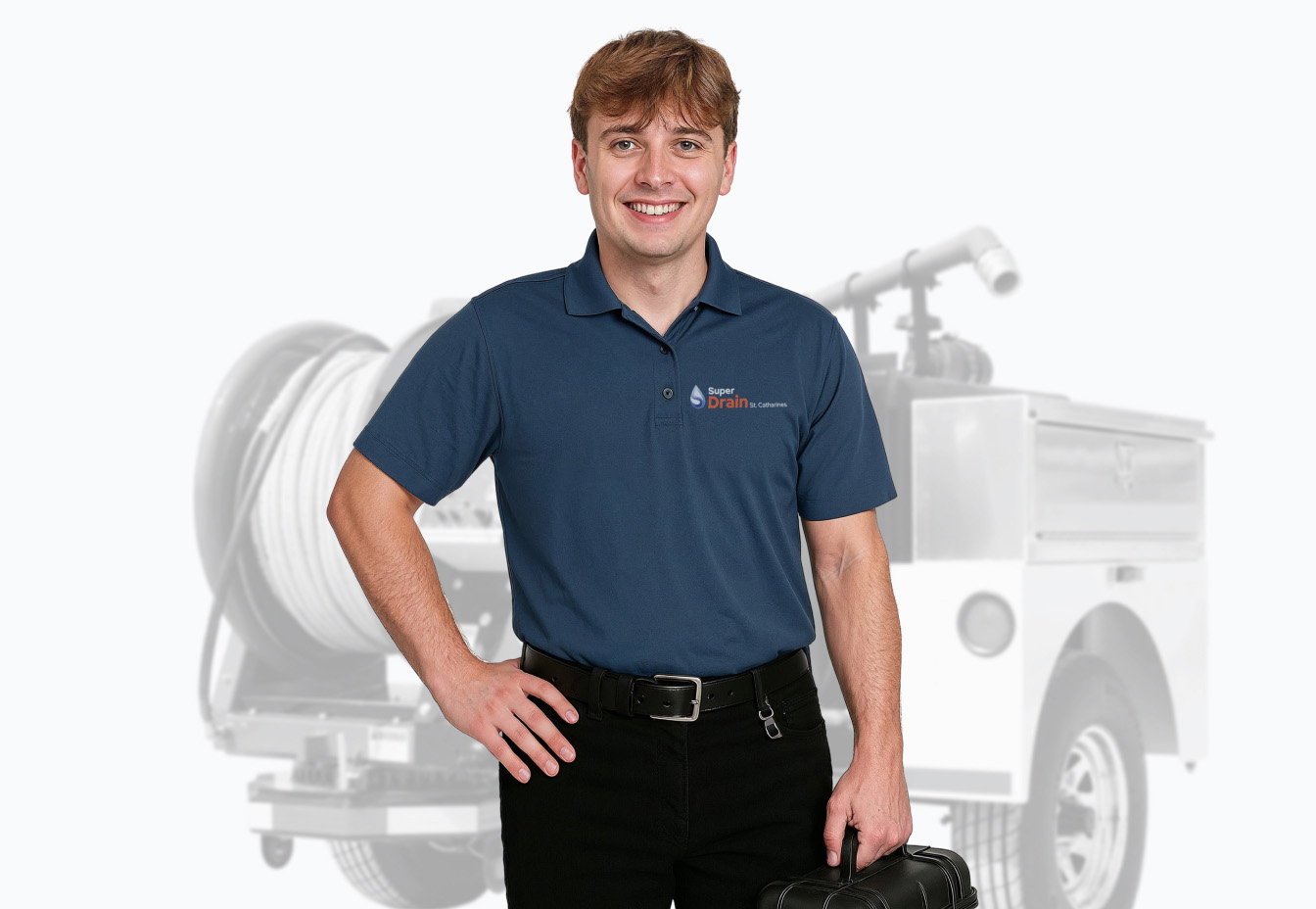 Skilled plumber with a tool bag