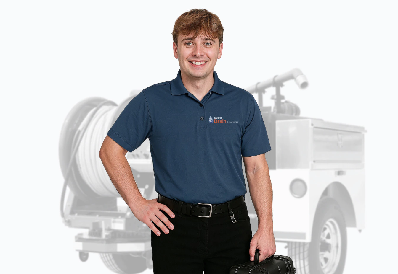 Skilled plumber with a tool bag